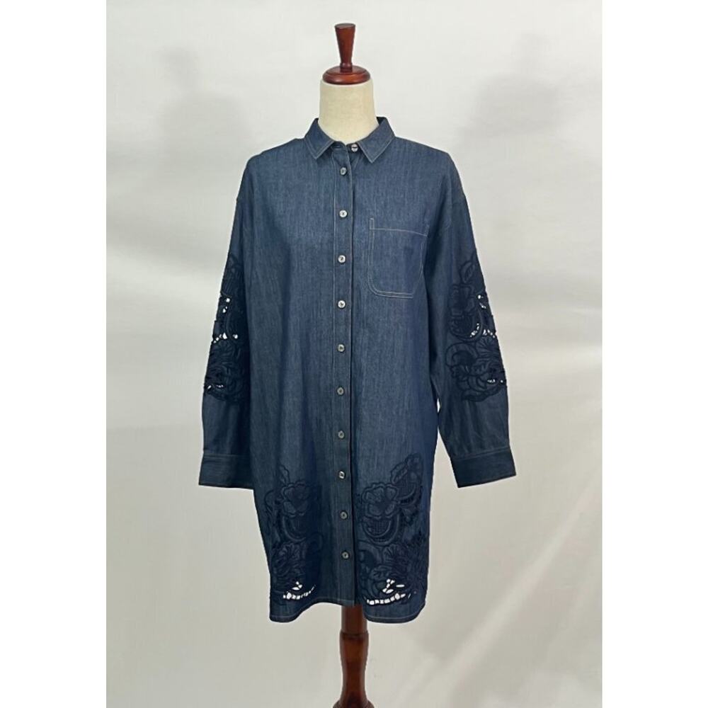 JOHNNY WAS Jade Sz S Small Katella Denim Eyelet Lace Shirt Dress NWT - Picture 2 of 10